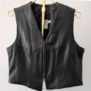 Jacqueline Ferrar‎ 100% Lambskin Leather Vest Women Sz 12 Black Zip Front Biker